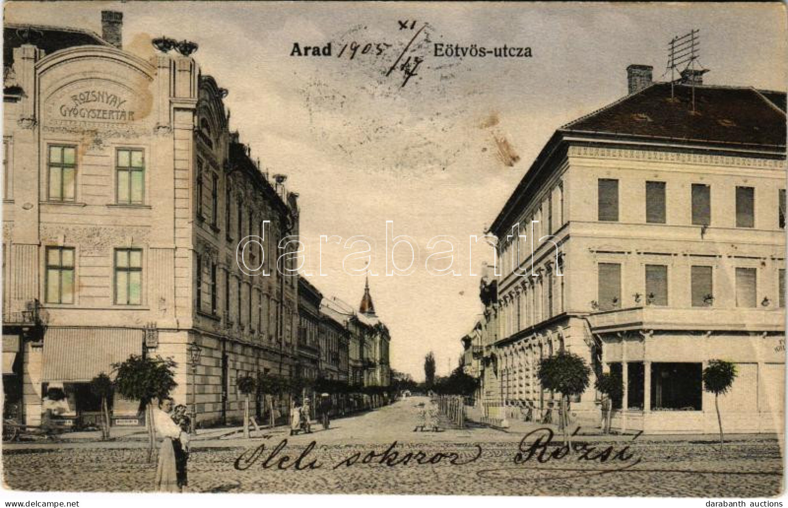 T2 1905 Arad, Eötvös Utca, Rozsnyay Gyógyszertár. Kerpel Izsó Kiadása / Street, Pharmacy - Non Classificati