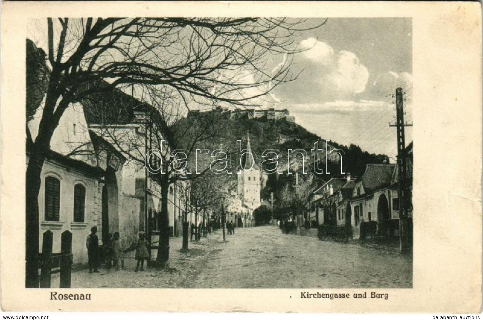 T2/T3 1924 Barcarozsnyó, Rozsnyó, Rosenau, Rasnov; Templom Utca és Vár / Kirchengasse Und Burg / Church, Street, Castle  - Zonder Classificatie