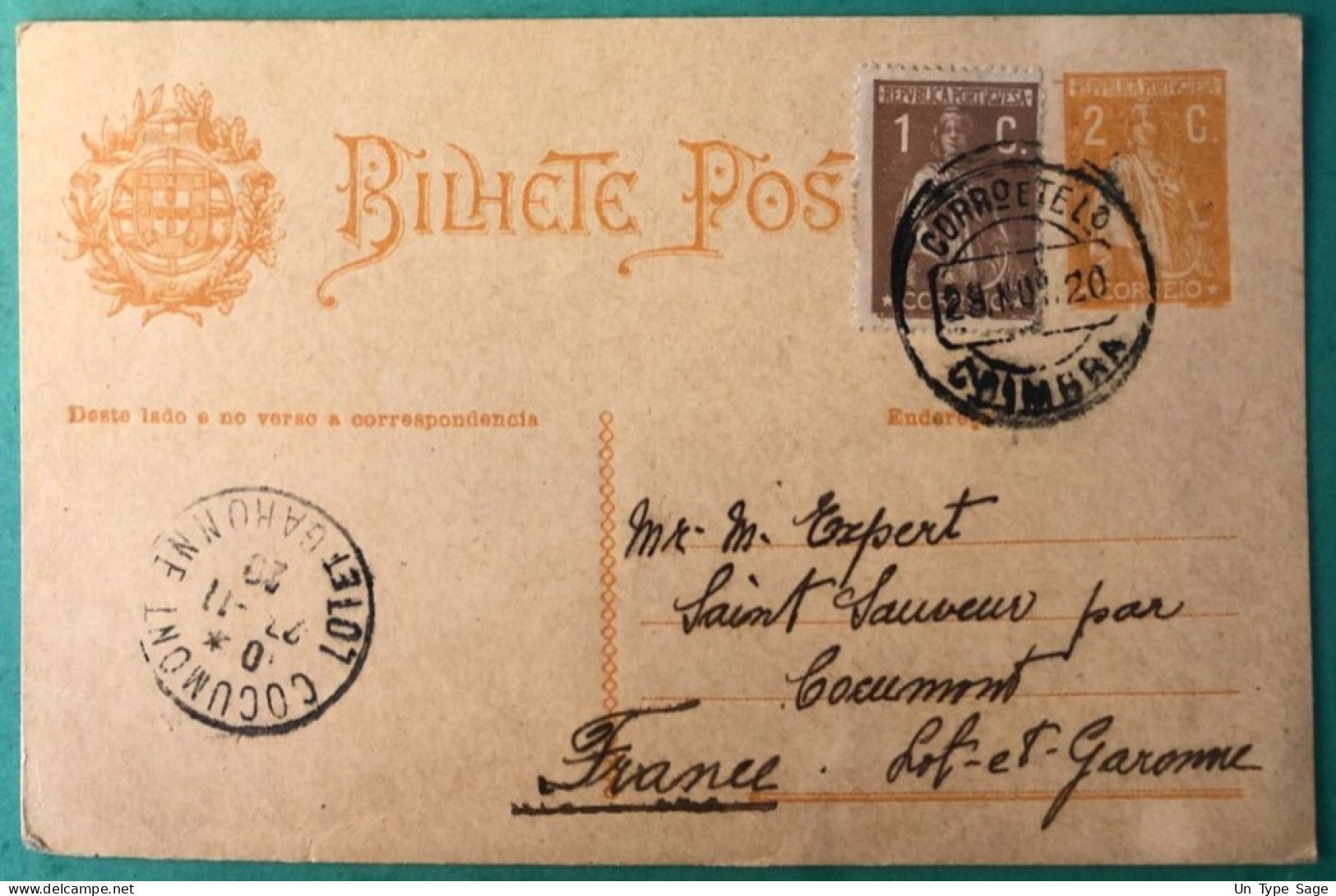 Portugal, Entier-carte 23.11.1920 - (A1206) - Entiers Postaux