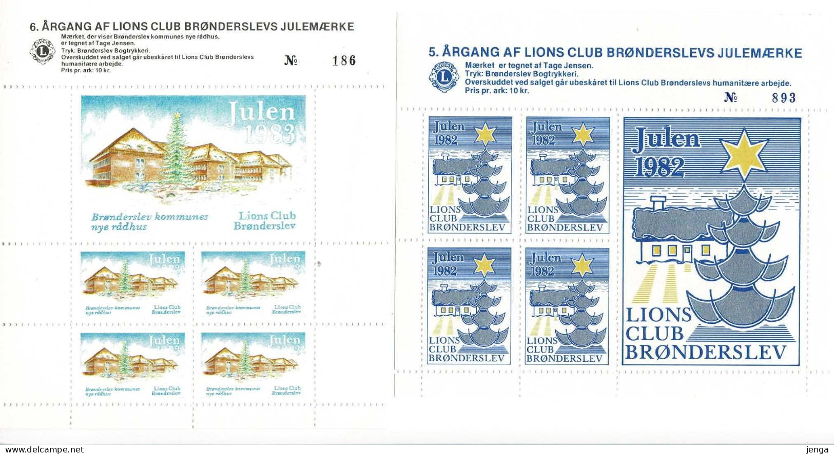 Denmark; Lions Club.  Local Christmas Seals Brønderslev 1982 & 1983 - 2 Large And 2 Small Sheet - MNH(**) Not Folded. - Rotary, Lions Club