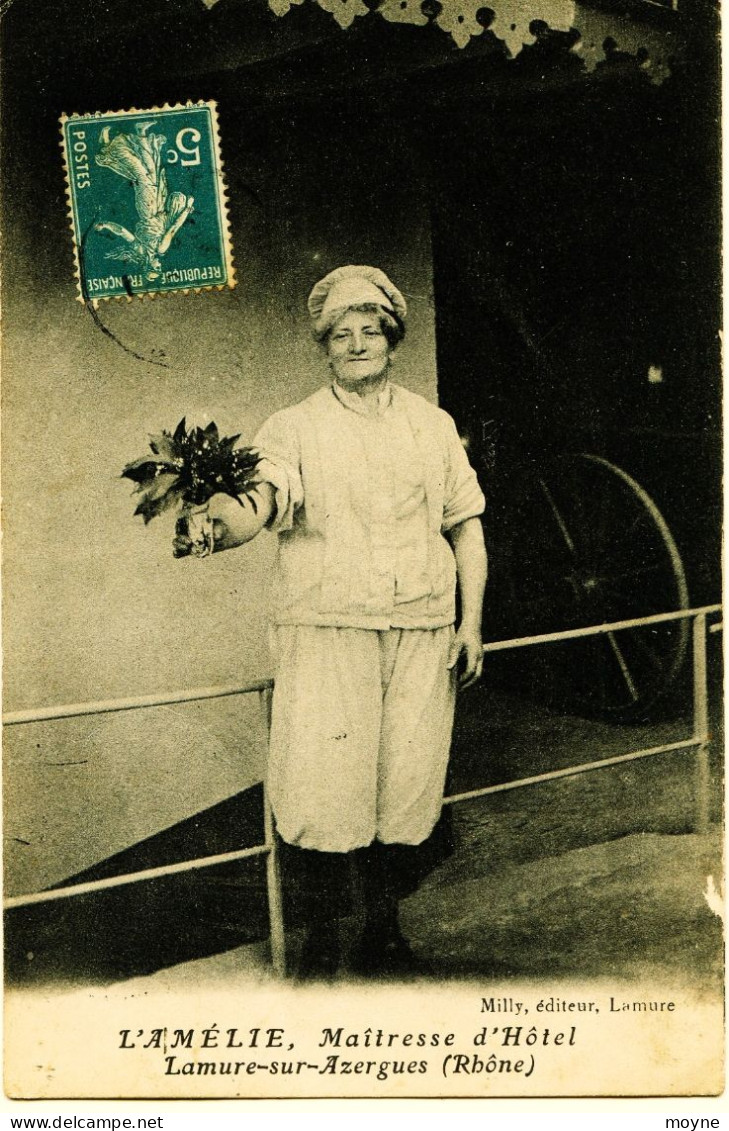 3330 -  Rhone - LAMURE Sur AZERGUES :  L'AMELIE  ,  Maitresse D'Hotel   -   T.RARE    CIRCULEE  En 1912 PERSONNAGE NOMME - Lamure Sur Azergues