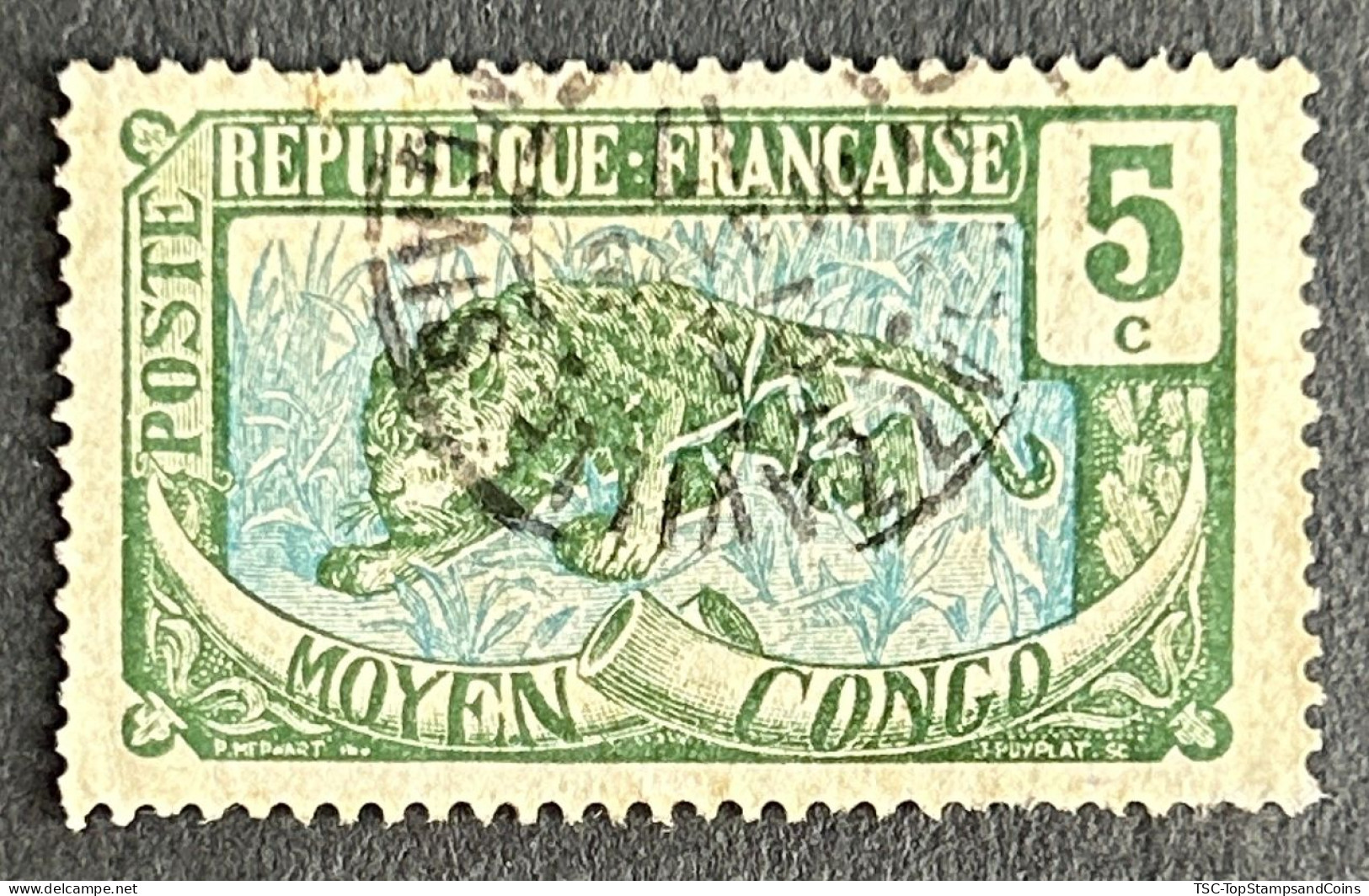 FRCG051UB - Leopard - 5 C Used Stamp - Middle Congo - 1907 - Oblitérés