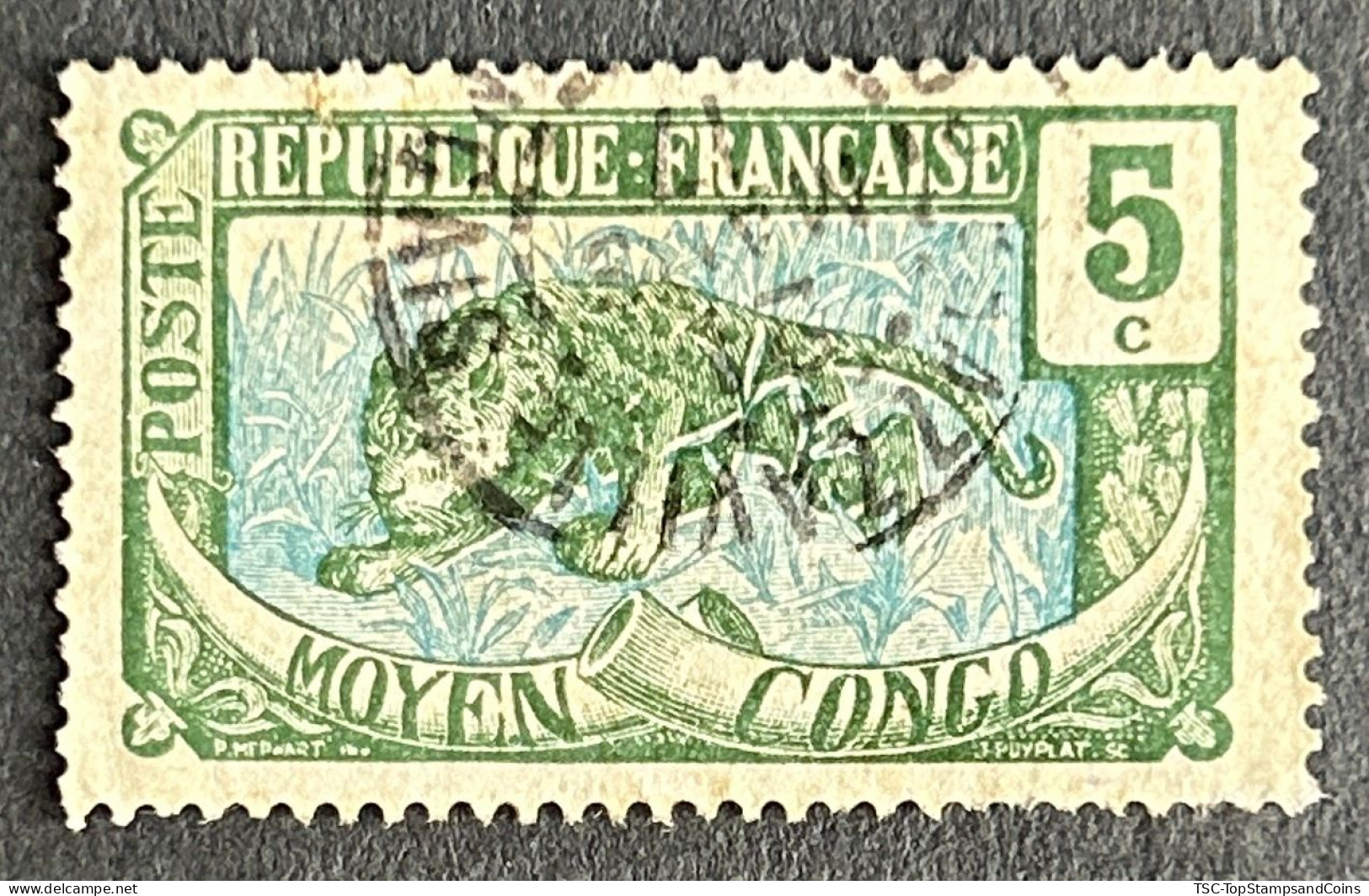 FRCG051UB - Leopard - 5 C Used Stamp - Middle Congo - 1907 - Used Stamps