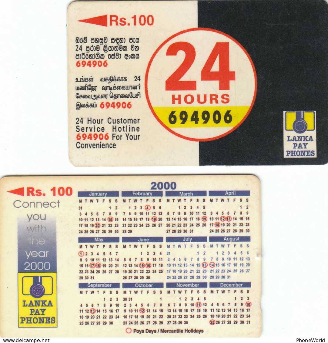 Sri Lanka, Lanka Pay Phones, GPT 100Rps,  24Hours - Calendar 2000 - Sri Lanka (Ceilán)