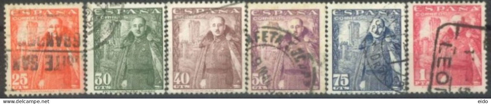 SPAIN,  1948/49, GENERAL FRANCO STAMPS SET OF 6, # 761,802,764/65,& 767/68, USED. - Used Stamps