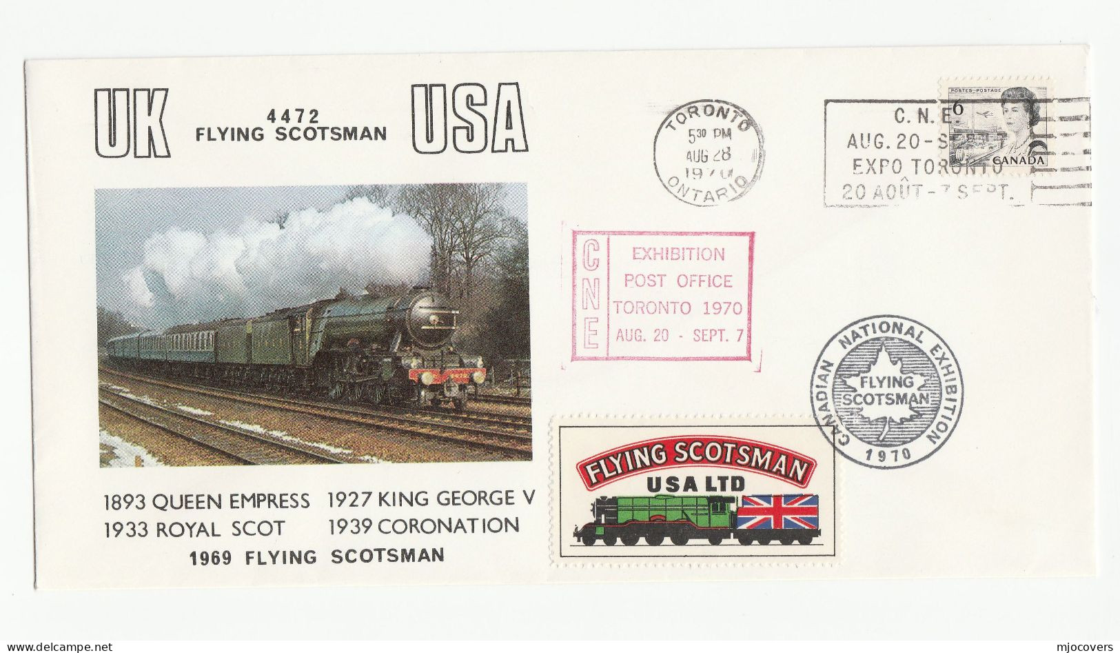 FLYING SCOTSMAN 3 Diff CARRIED STEAM RAILWAY 1970  CANADA Ottawa Montreal Toronto Train Stamps Covers Cover - Trenes