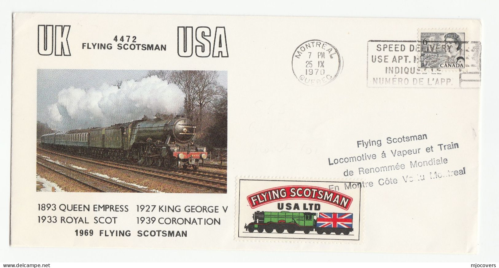 FLYING SCOTSMAN 3 Diff CARRIED STEAM RAILWAY 1970  CANADA Ottawa Montreal Toronto Train Stamps Covers Cover - Trenes