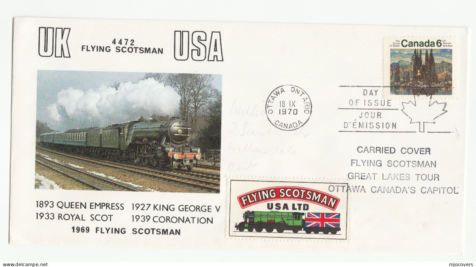 FLYING SCOTSMAN 3 Diff CARRIED STEAM RAILWAY 1970  CANADA Ottawa Montreal Toronto Train Stamps Covers Cover - Trenes