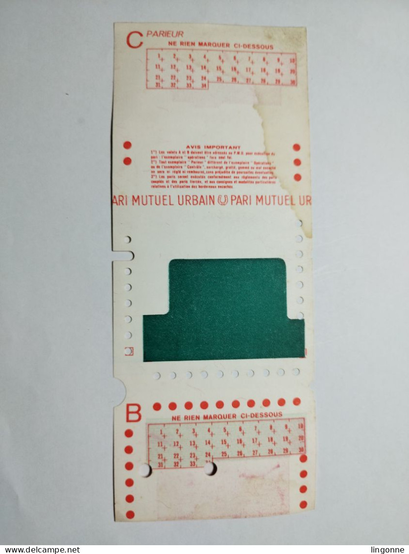 TICKET PMU TIERCE UNITAIRE Pari Mutuel Urbain - Collections