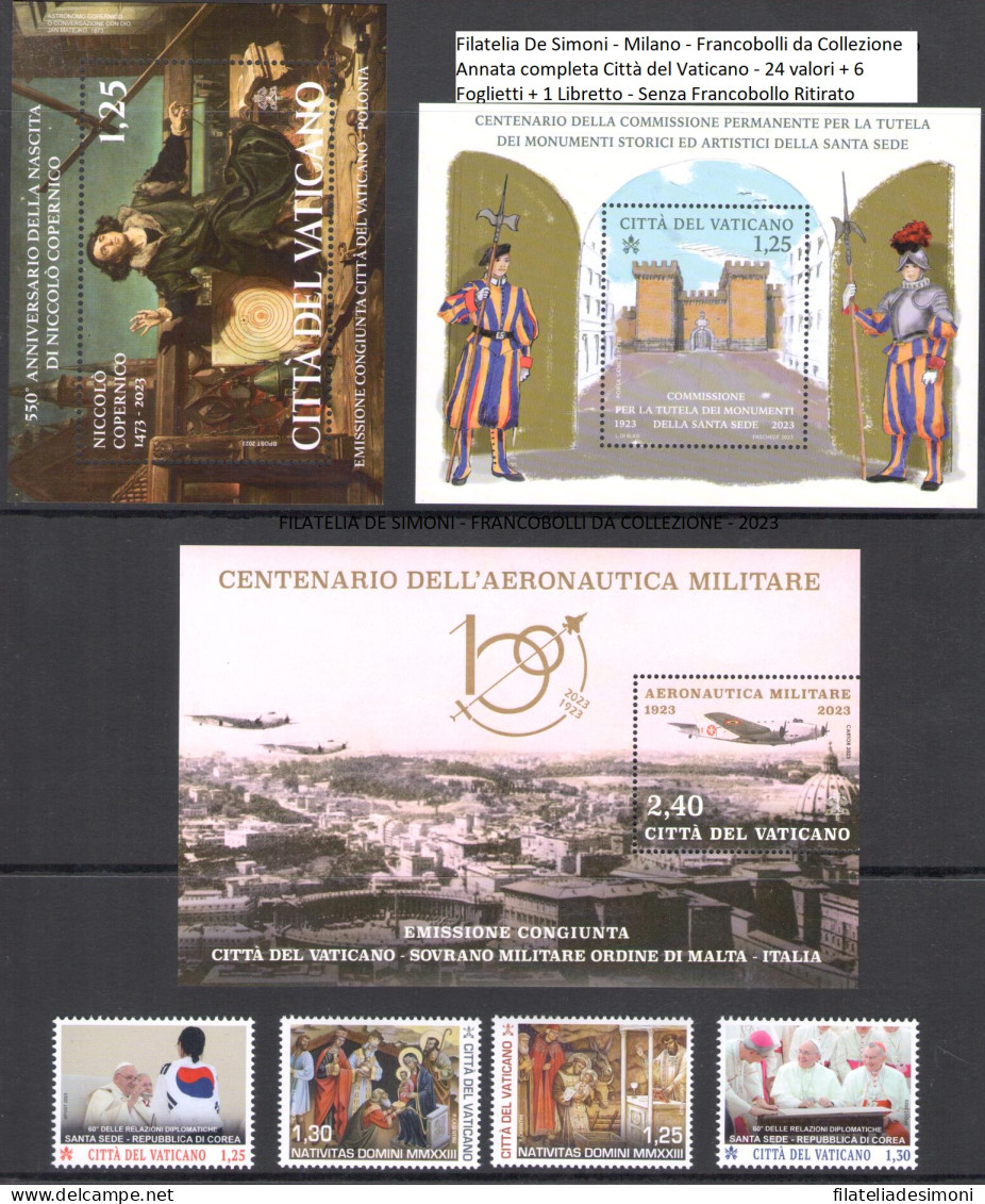 2023 Vaticano, 24 Valori + 6 Foglietti +1 Libretto (Senza Ritirato) MNH ** - Full Years