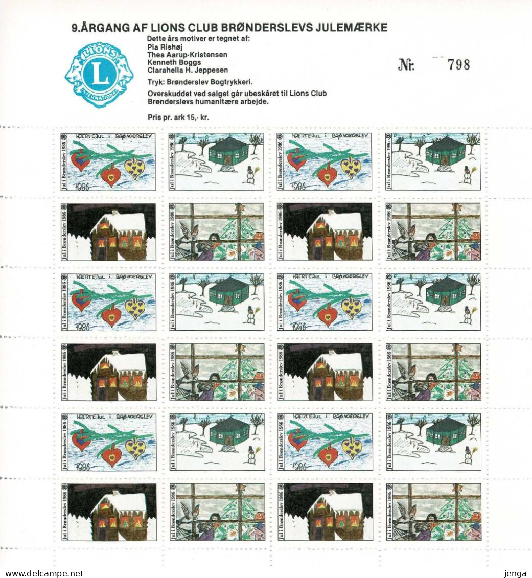 Denmark; Lions Club.  Local Christmas Seals Brønderslev 1986 & 1987 - 2 Large And 2 Small Sheet - MNH(**) Not Folded. - Rotary, Lions Club