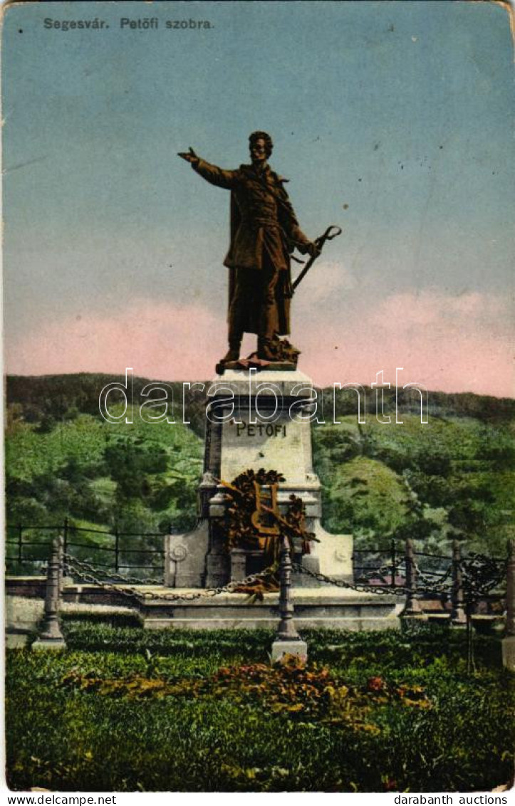 T2/T3 1917 Segesvár, Schässburg, Sighisoara; Petőfi Szobor / Monument (EK) - Zonder Classificatie
