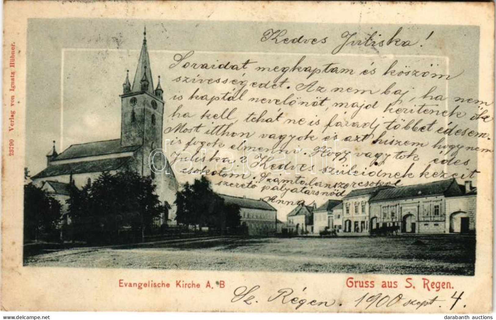 T2/T3 1900 Szászrégen, Reghin; Evangelische Kirche / Evangélikus Templom. Ignatz Hübner Kiadása / Lutheran Church (fl) - Sin Clasificación