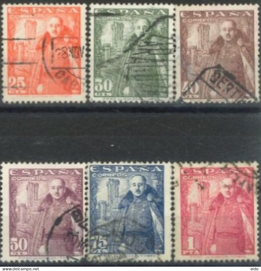 SPAIN,  1948/49, GENERAL FRANCO STAMPS SET OF 6, # 761,802,764/65,& 767/68, USED. - Used Stamps