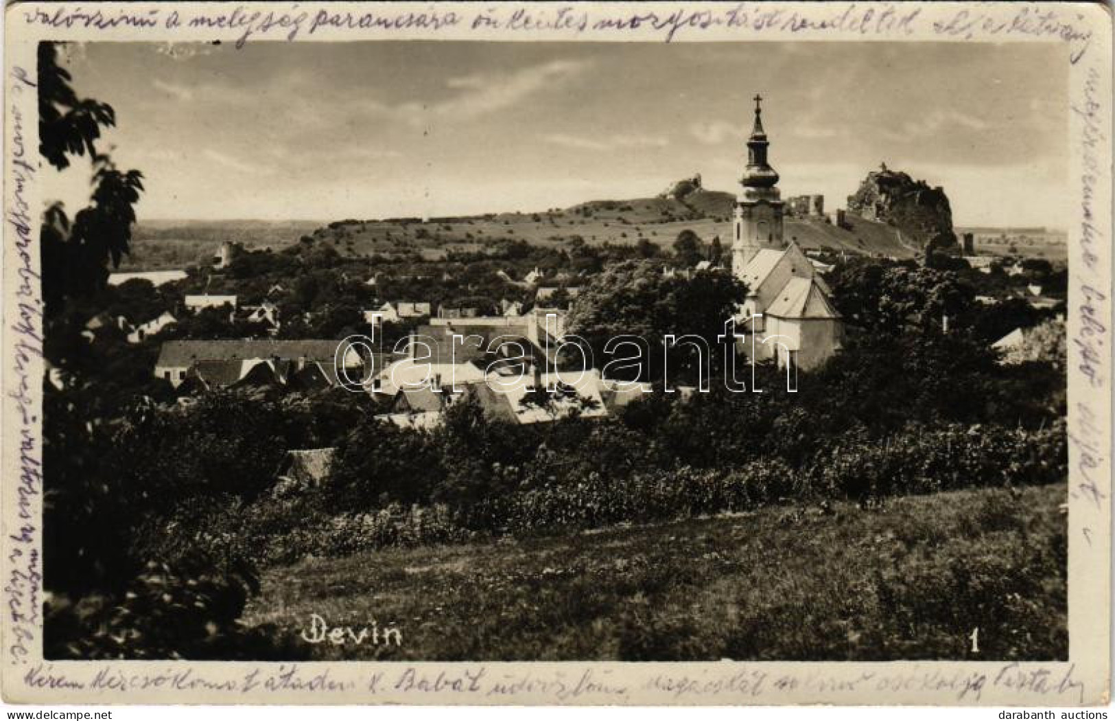 T2/T3 1928 Dévény, Theben A. D. Donau, Devín (Pozsony, Bratislava); Várrom, Templom / Castle Ruins, Church. Photo (fl) - Zonder Classificatie