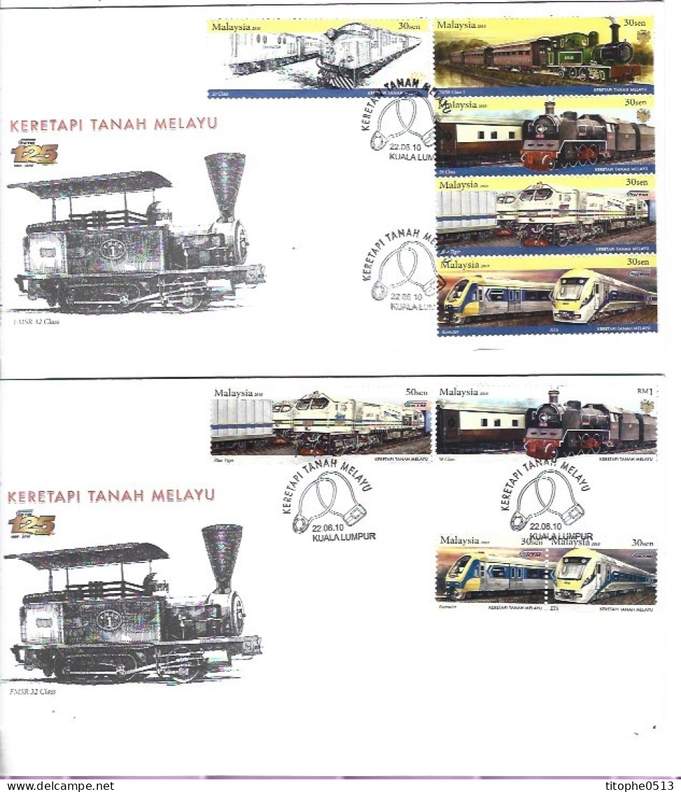 MALAISIE. N°1405-8C De 2010 Sur 2 Enveloppes 1er Jour. Locomotives. - Trenes