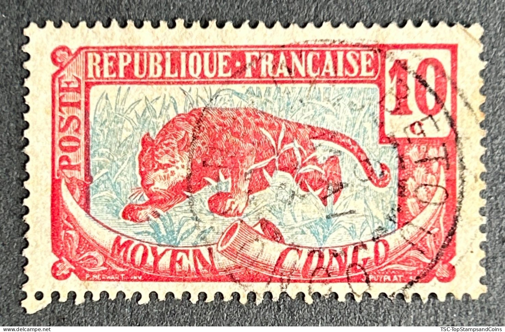 FRCG052U1 - Leopard - 10 C Used Stamp - Middle Congo - 1907 - Usati