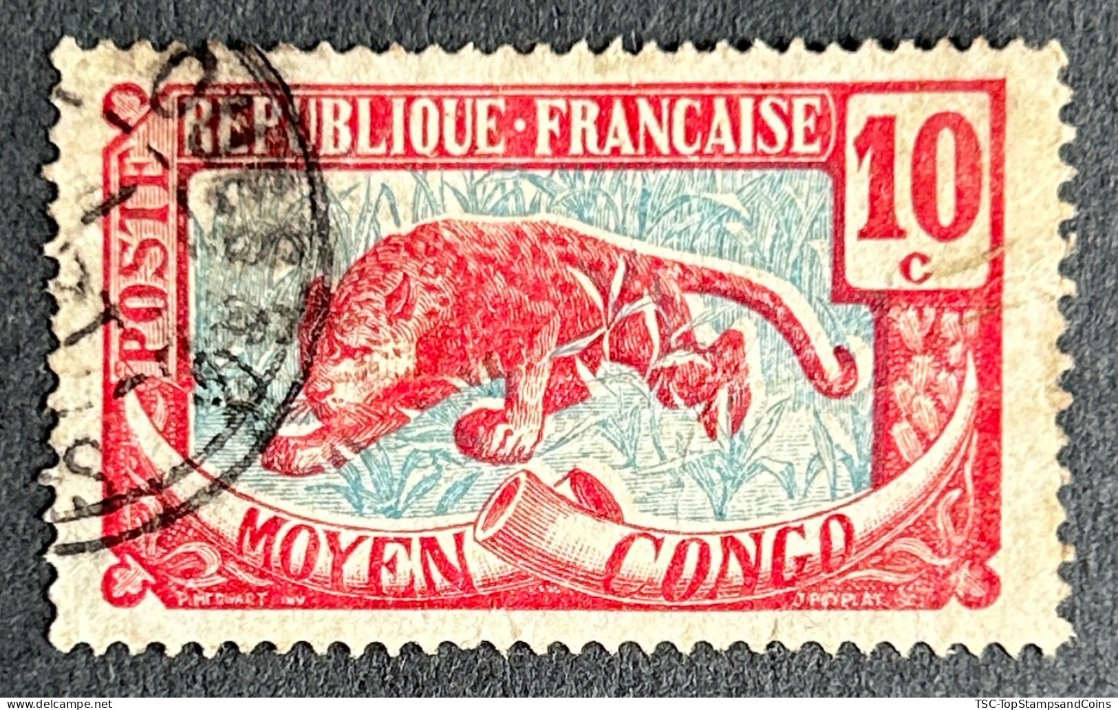 FRCG052U2 - Leopard - 10 C Used Stamp - Middle Congo - 1907 - Used Stamps