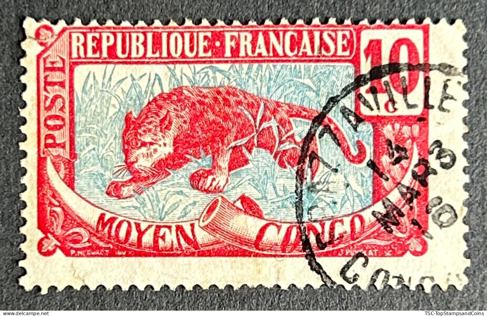 FRCG052U3 - Leopard - 10 C Used Stamp - Middle Congo - 1907 - Usados