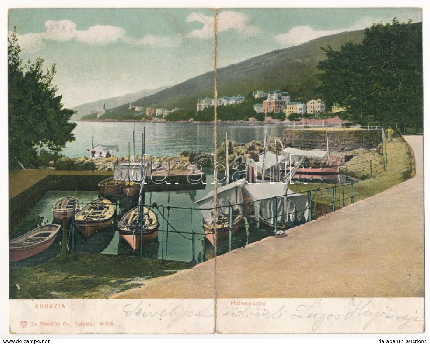 T3/T4 1911 Abbazia, Opatija; Hafenpartie / Kikötő, Csónakok. 2-részes Kinyitható Panorámalap / Port, Boats. 2-tiled Fold - Sin Clasificación