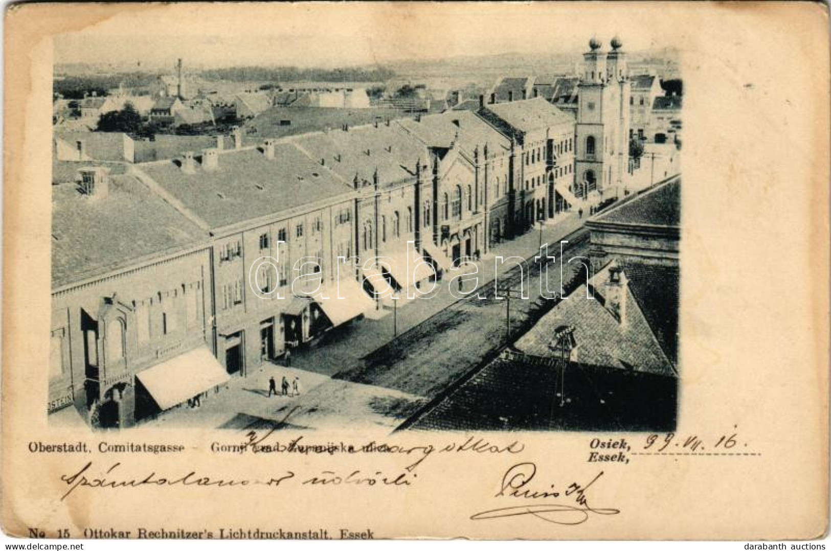 T3 1899 (Vorläufer) Eszék, Essegg, Osijek; Oberstadt, Comitatsgasse / Gornji Grad, Zupanijska Ulica / Utca, Zsinagóga, ü - Ohne Zuordnung