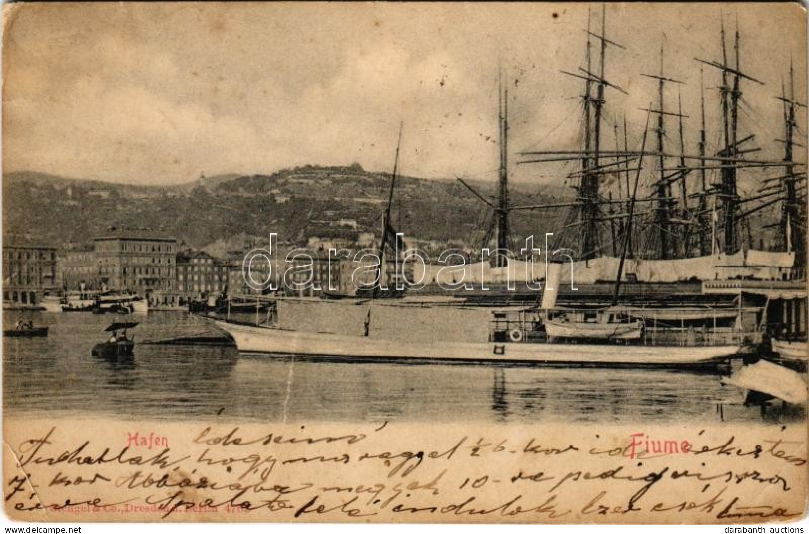 * T3 1903 Fiume, Rijeka; Hafen / Kikötő, Gőzhajó / Port, Steamship (gyűrődés / Crease) - Zonder Classificatie