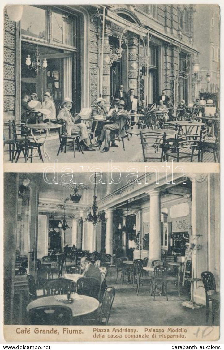 * T2/T3 Fiume, Rijeka; Café Grande, Piazza Andrássy / Nagy Kávéház és Belső / Cafe Interior (Rb) - Ohne Zuordnung