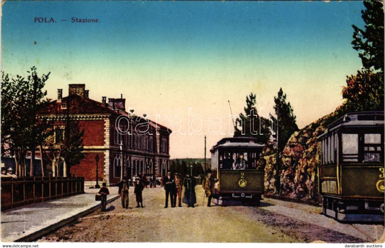 T2/T3 Pola, Pula; Stazione / Railway Station, Trams / Vasútállomás, Villamosok (Rb) - Non Classificati