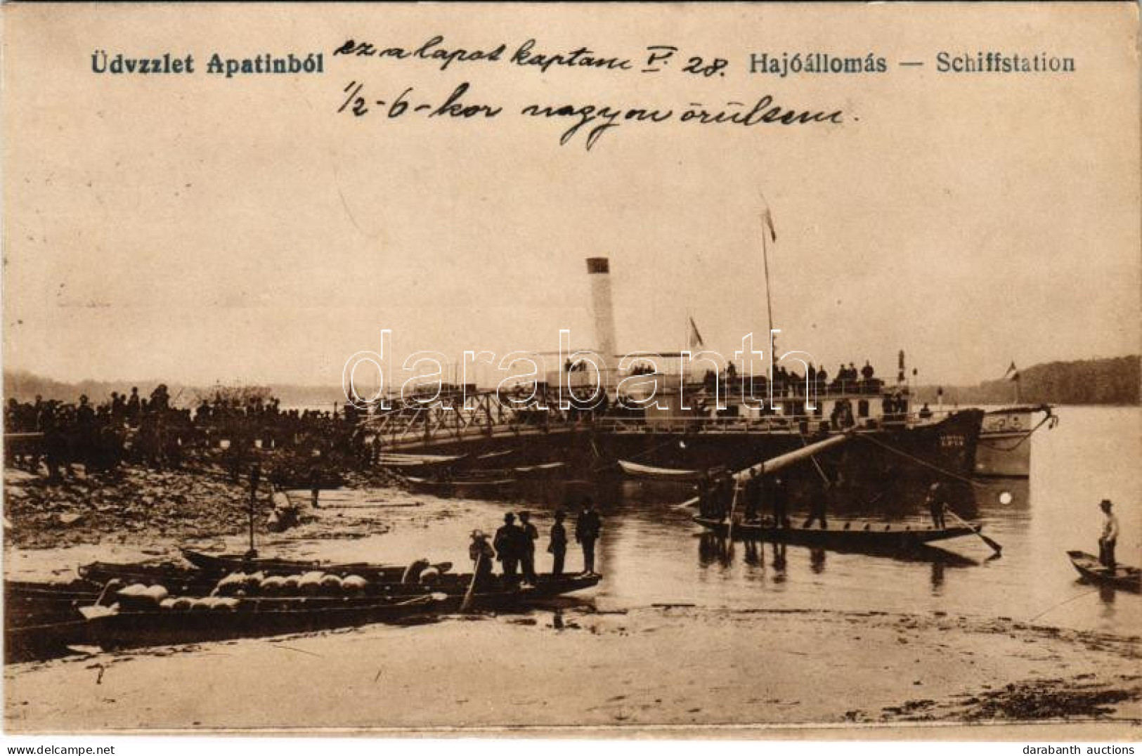 T2/T3 1918 Apatin, Hajóállomás, Gőzhajó. Lotterer Antal Kiadása / Schiffstation / Ship Station, Steamship (EK) - Non Classés