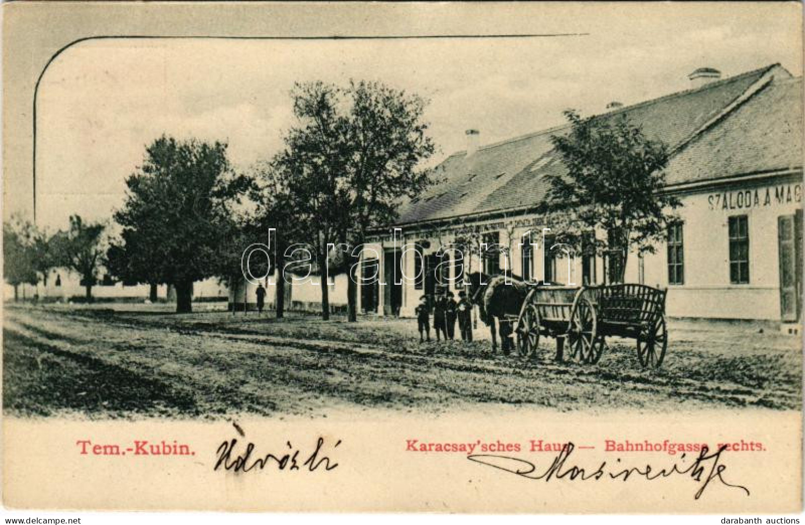 T2/T3 1903 Kevevára, Temeskubin, Kovin; Karcsay'sches Haus, Bahnhofgasse Rechts / Szálloda, Karcsay-féle Ház és üzlet, V - Ohne Zuordnung