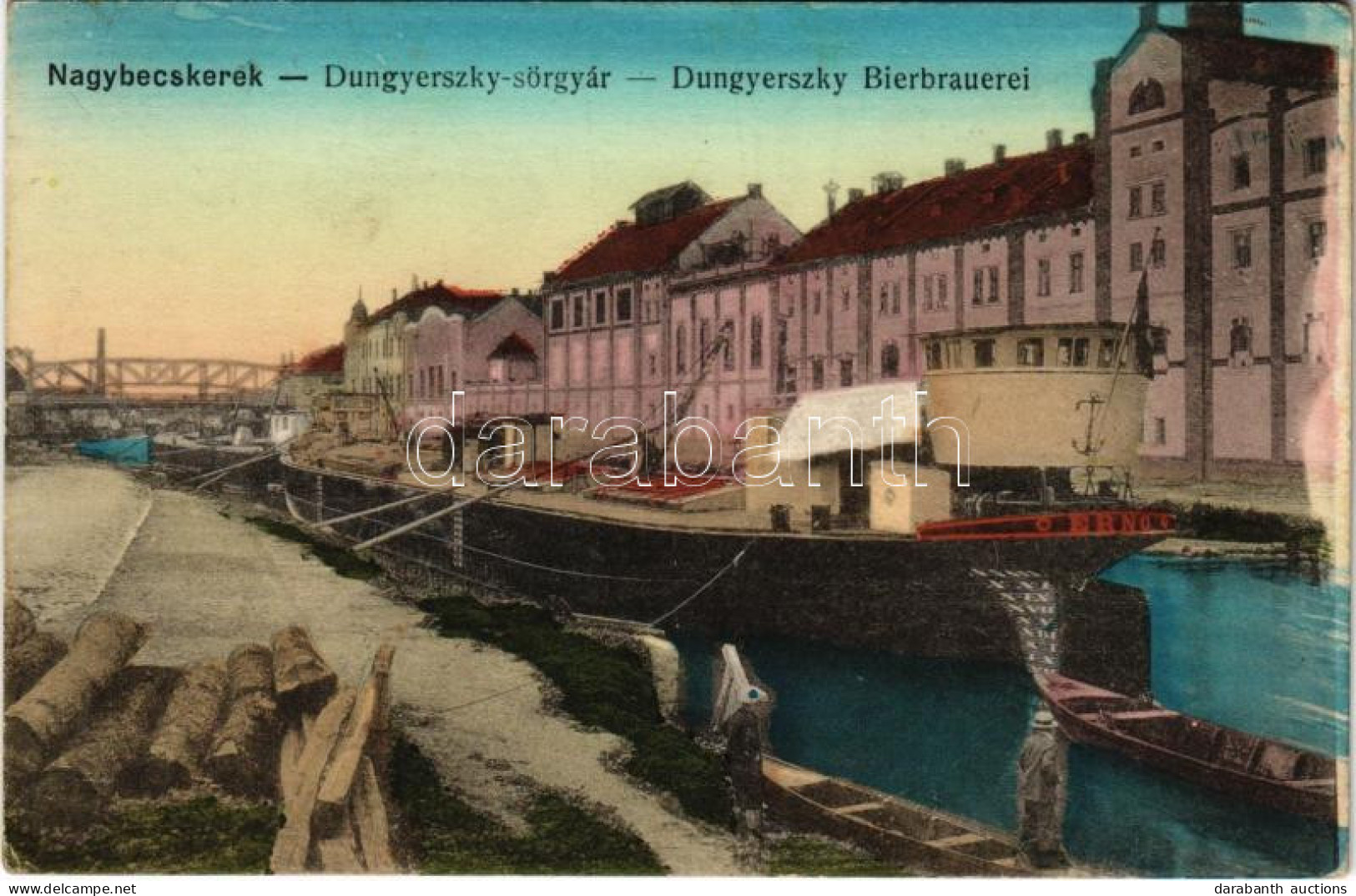* T2/T3 1915 Nagybecskerek, Zrenjanin, Veliki Beckerek; Dungyerszky Sörgyár, Híd, "ERNŐ" Uszály, Lakóhajó / Bierbrauerei - Unclassified