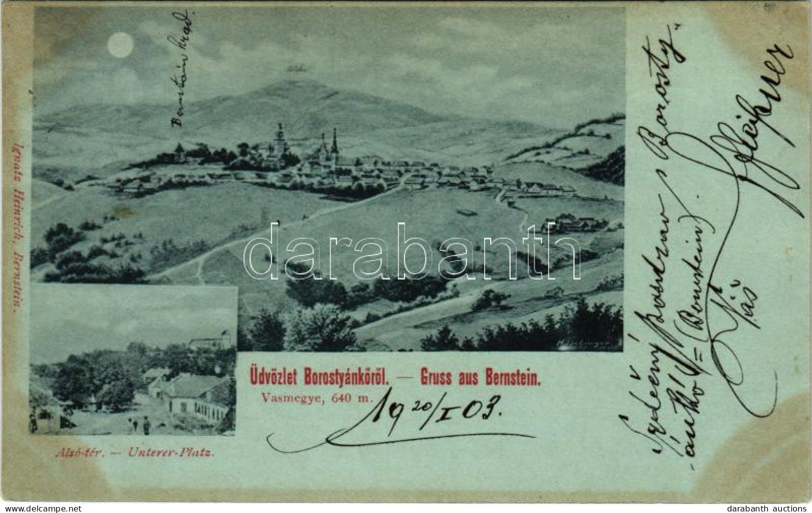 T2/T3 1903 Borostyánkő, Bernstein (Vasmegye); Alsó Tér, Látkép, Vár. Ignatz Heinrich Kiadása / Square, General View, Cas - Unclassified