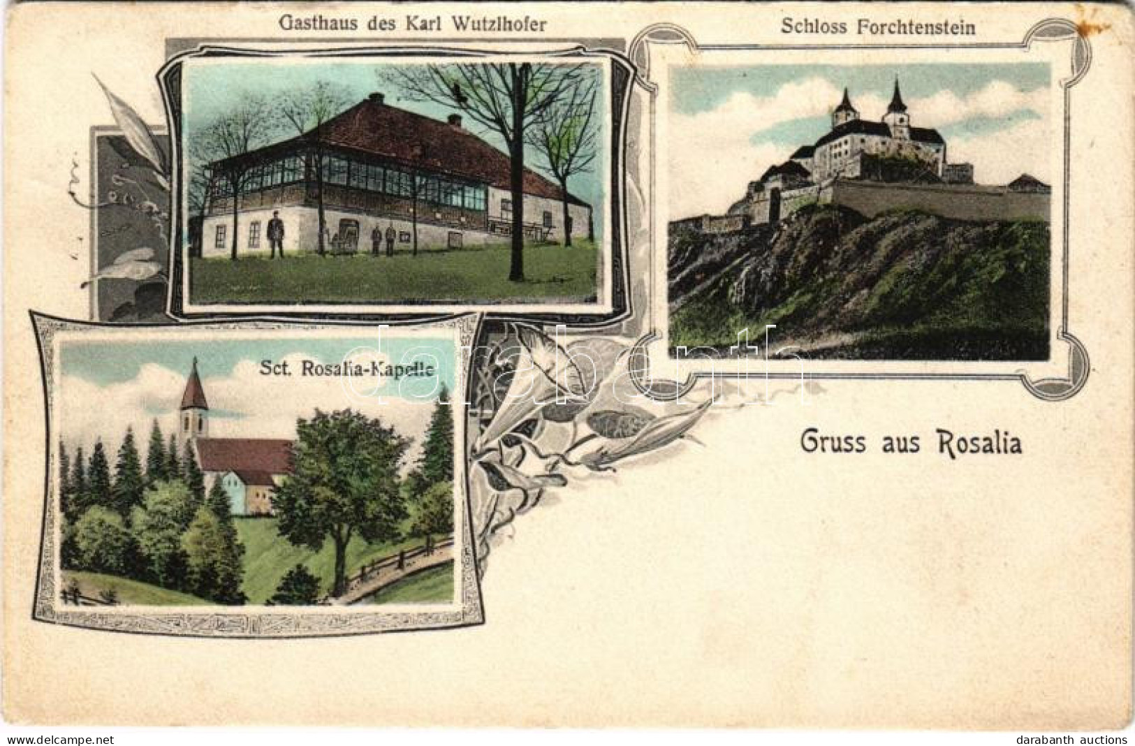 * T3 1907 Fraknó, Forchtenstein; Vár, Karl Wutzlhofer Vendéglője, Rozália Kápolna / Schloss, Gasthaus, Sct. Rosalia Kape - Zonder Classificatie