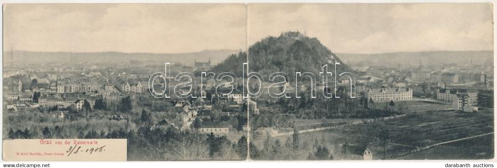 T3 1908 Graz (Steiermark), Von Der Rainerwarte / 2-tiled Folding Panoramacard (torn At Fold) - Non Classés