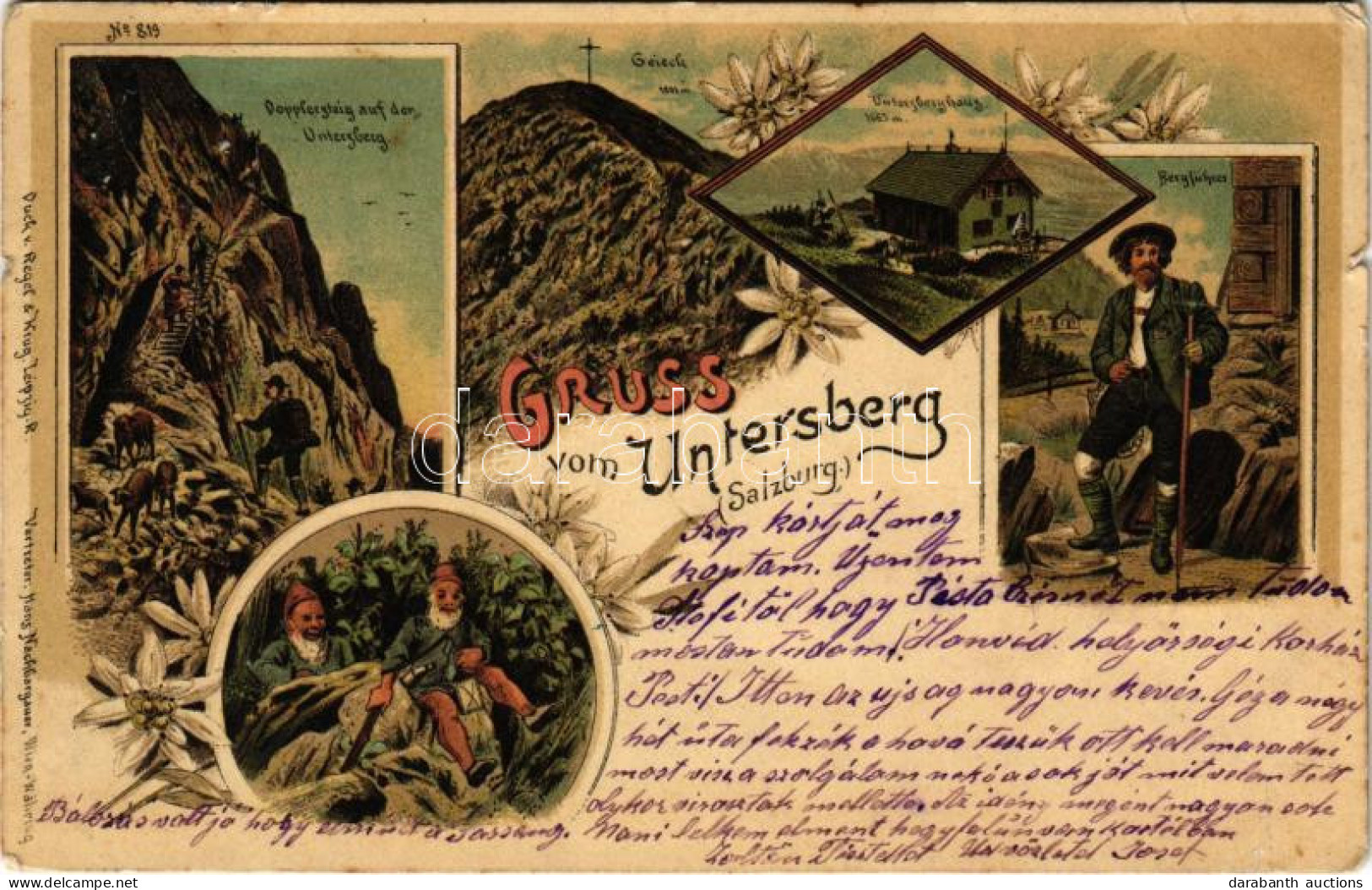 T3 1904 Salzburg, Gruss Vom Untersberg. Dopplersteig Auf Den Untersberg, Geieck, Untersberghaus, Bergführer / Mountain,  - Zonder Classificatie