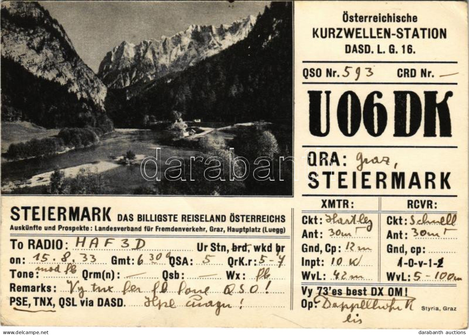 T2/T3 1933 Steiermark, Das Billigste Reiseland Österreichs - QSL Rádióamatőr Lap / QSL Card (radio Amateur) (EK) - Non Classificati