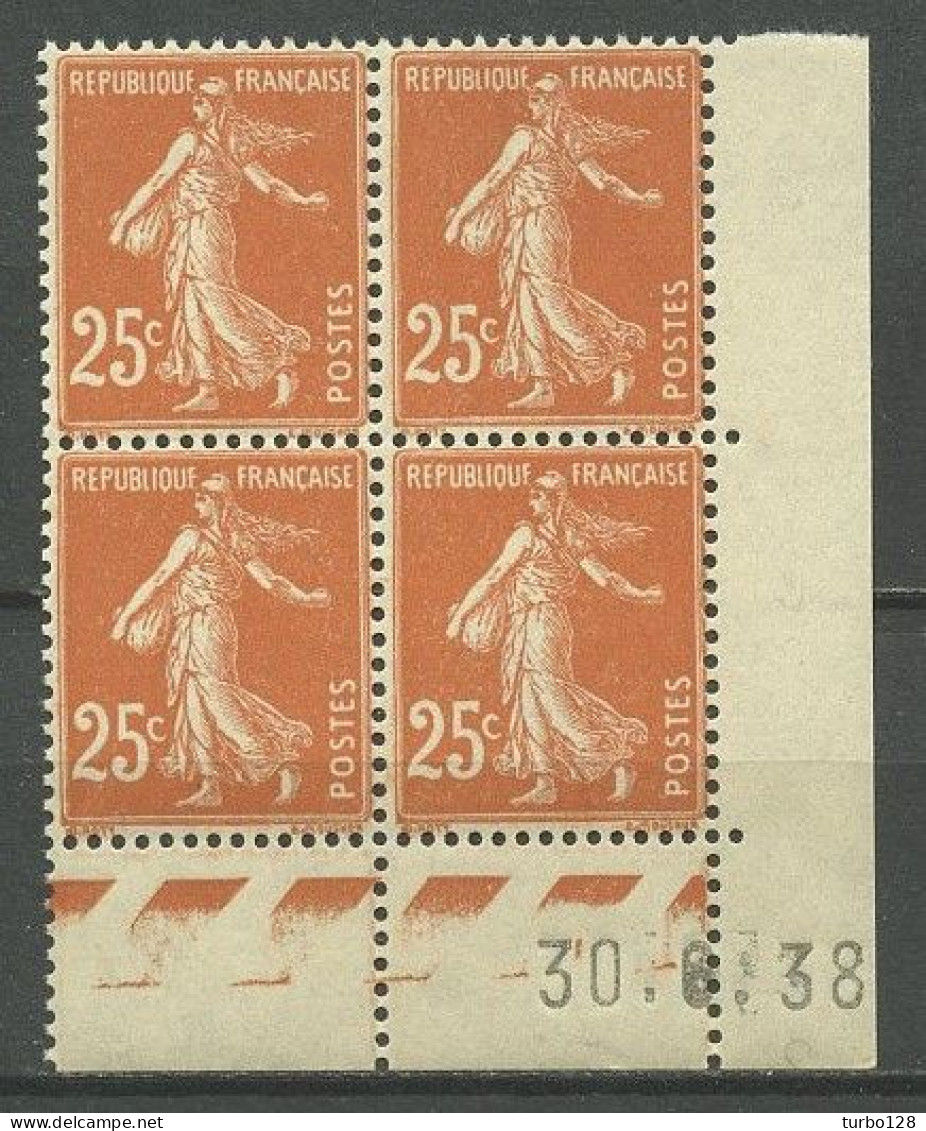 FRANCE 1938 N° 235 ** Neuf MNH Bloc De 4 Coin Daté Superbe Type Semeuse Fond Plein - ....-1929