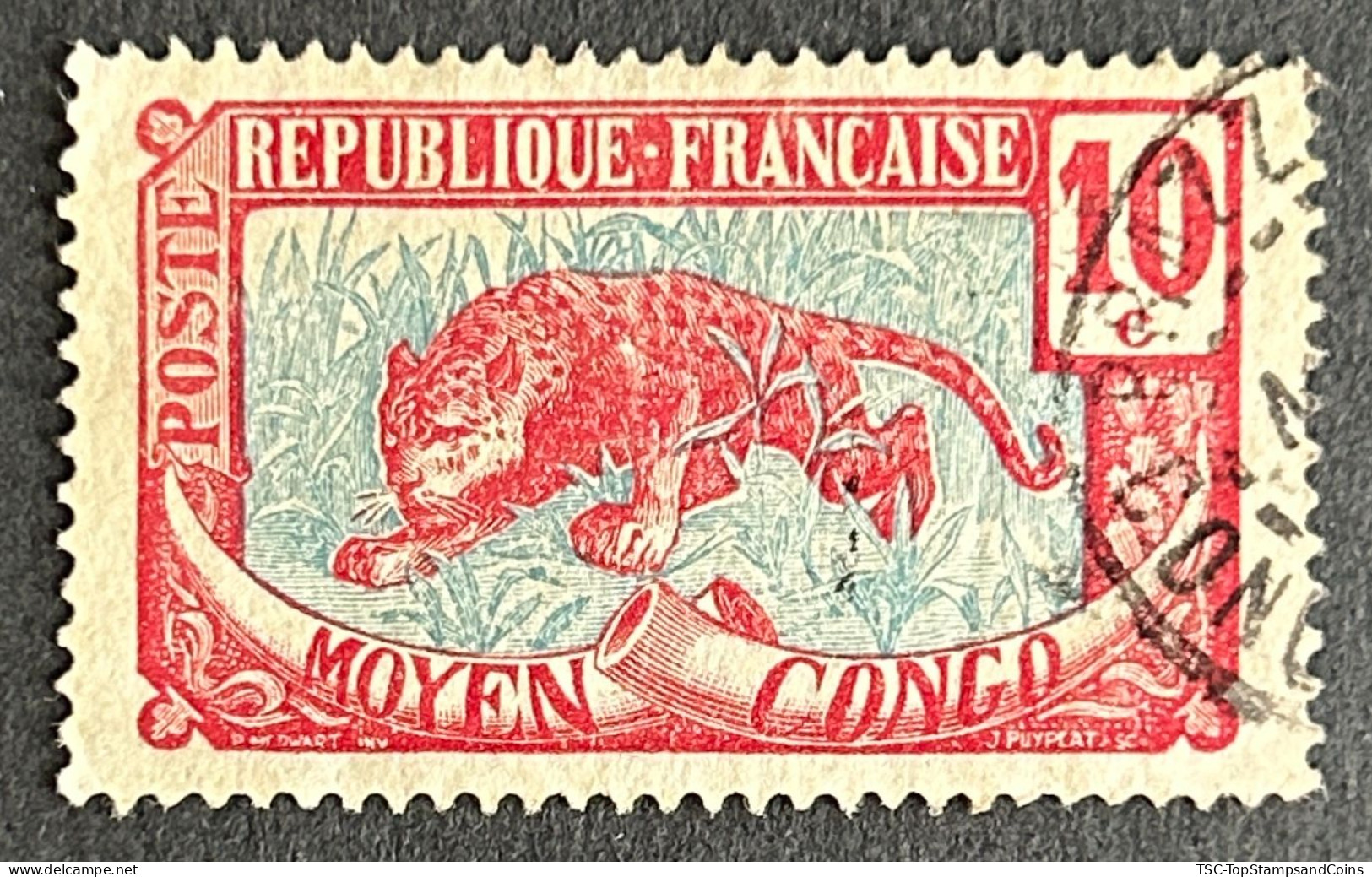 FRCG052U5 - Leopard - 10 C Used Stamp - Middle Congo - 1907 - Usados