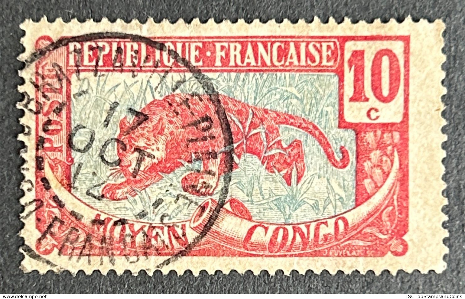 FRCG052U6 - Leopard - 10 C Used Stamp - Middle Congo - 1907 - Gebraucht