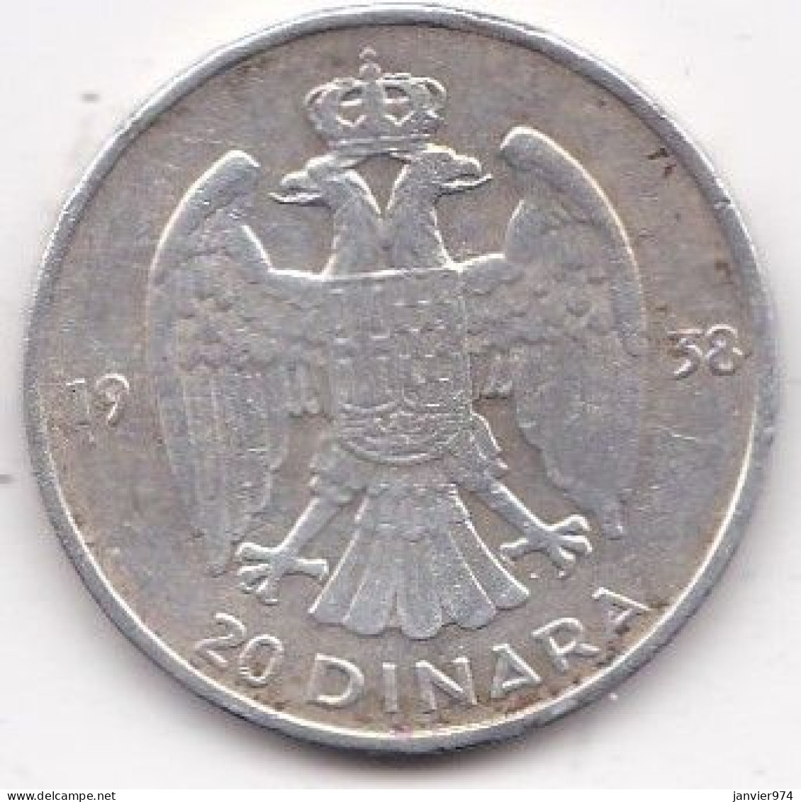 Yougoslavie 20 Dinara1938, Petar II, En Argent, KM# 23 - Yugoslavia