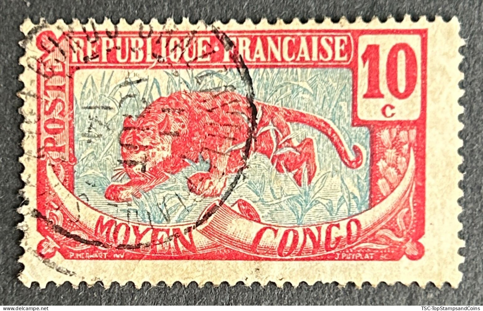 FRCG052U7 - Leopard - 10 C Used Stamp - Middle Congo - 1907 - Usati