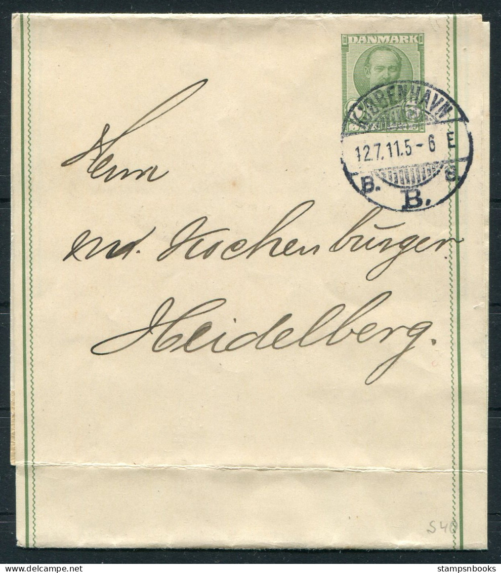 1911 Denmark 5ore Stationery Wrapper Copenhagen - Heidelberg Germany - Briefe U. Dokumente