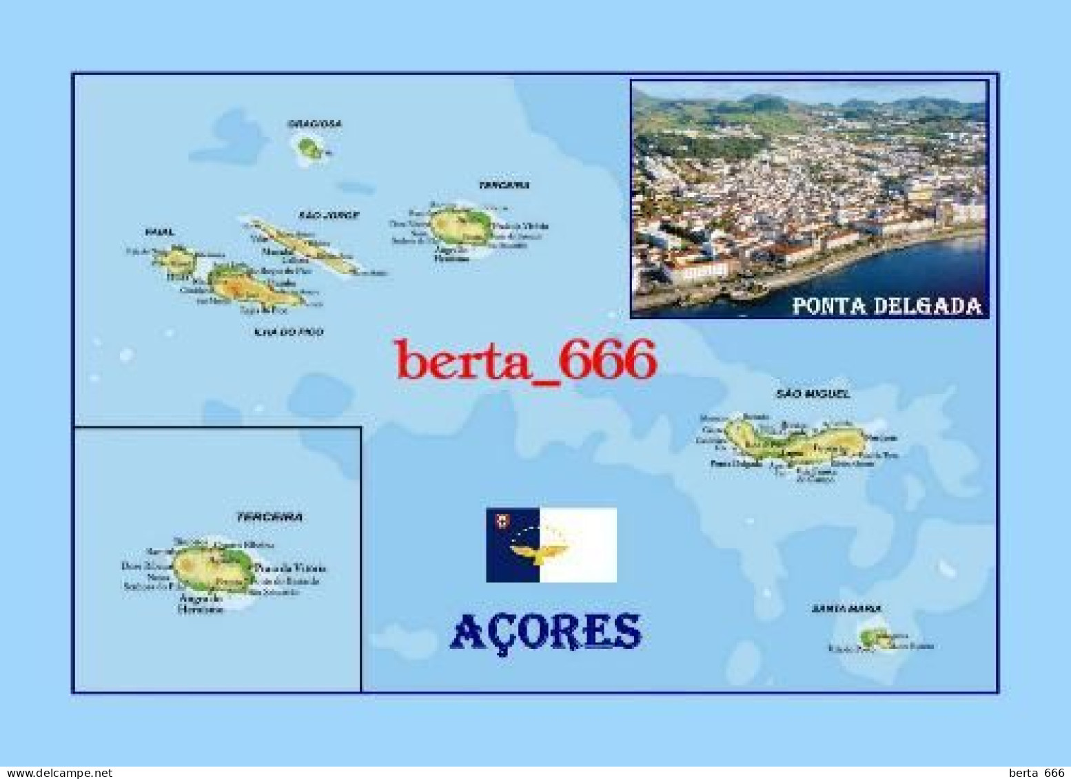 Portugal * Açores * Azores Islands Map New Postcard * Carte Geographique * Landkarte - Açores