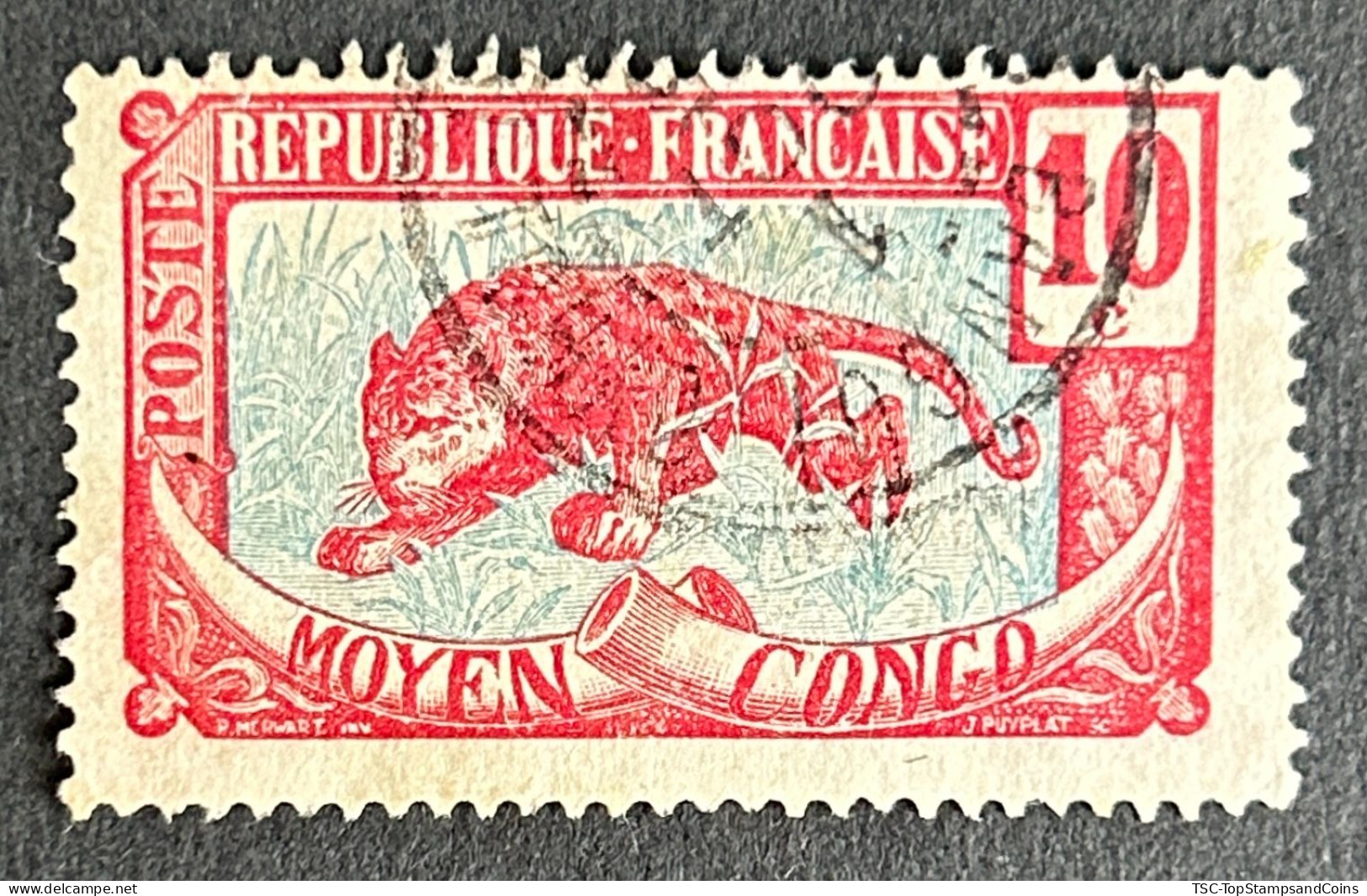 FRCG052U9 - Leopard - 10 C Used Stamp - Middle Congo - 1907 - Usati