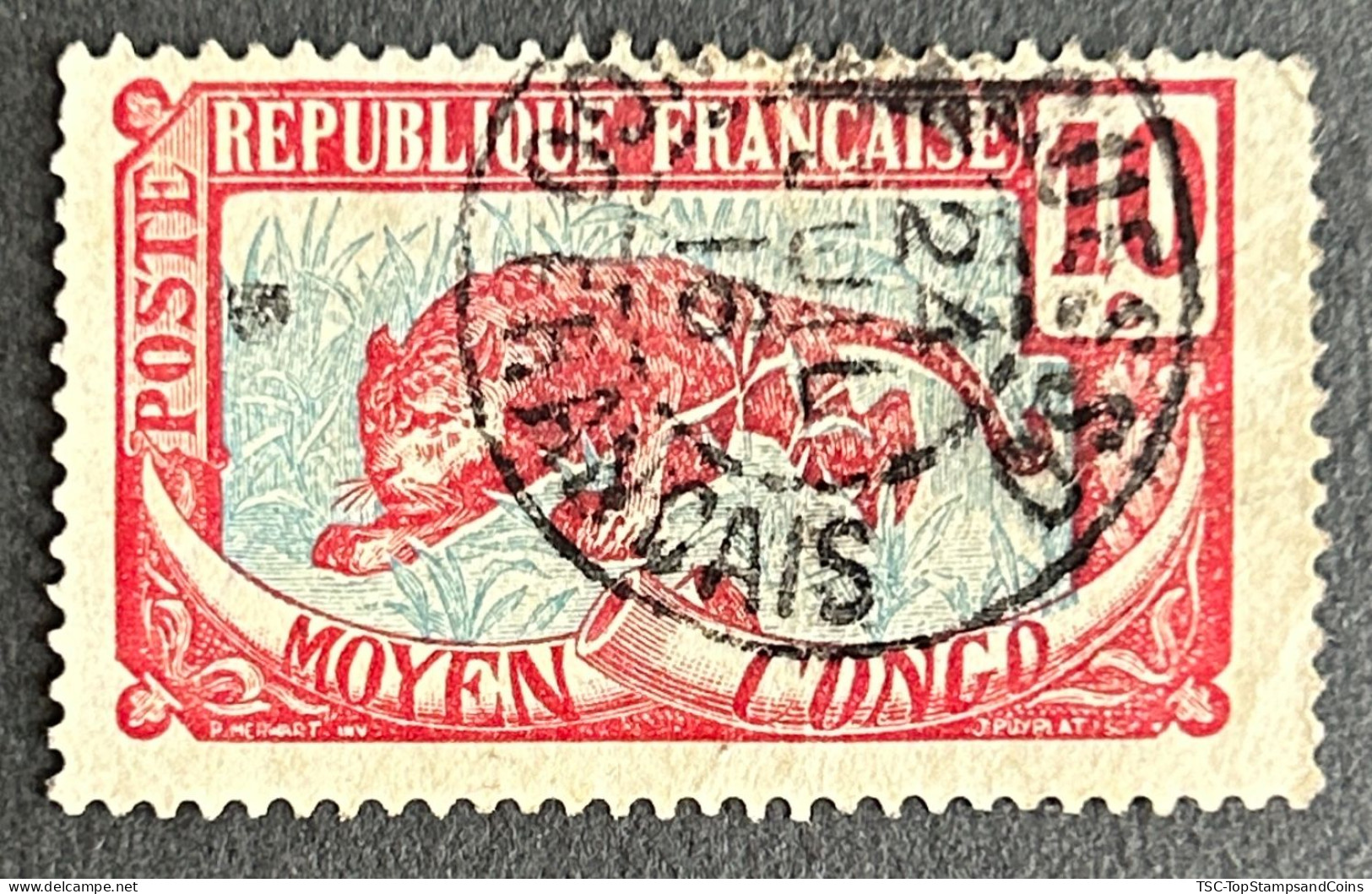 FRCG052UA - Leopard - 10 C Used Stamp - Middle Congo - 1907 - Oblitérés