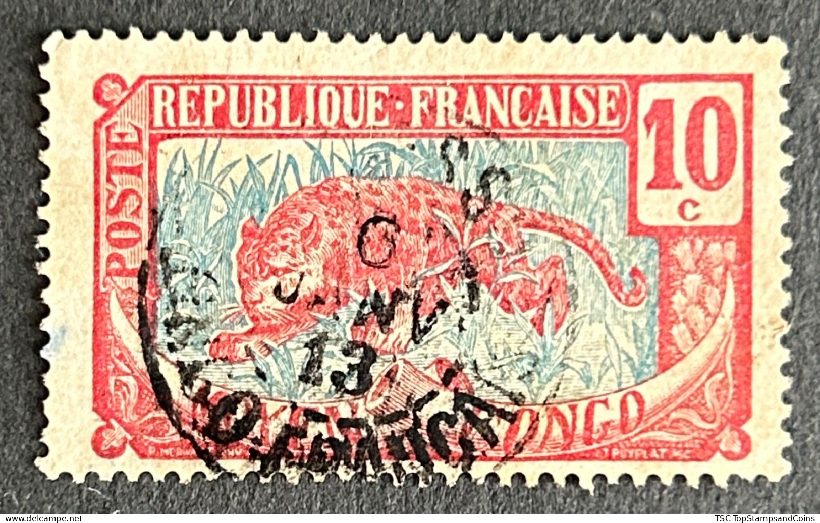 FRCG052UB - Leopard - 10 C Used Stamp - Middle Congo - 1907 - Used Stamps