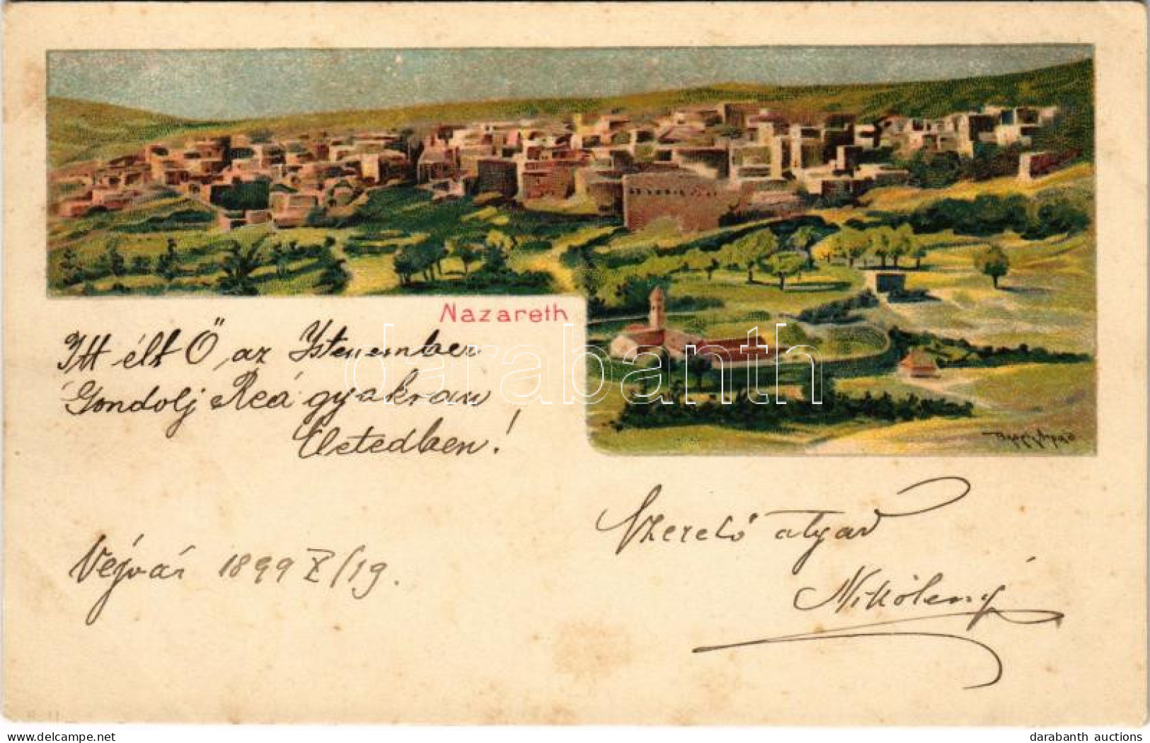 * T2/T3 1899 (Vorläufer) Nazareth, General View. Litho S: Basch Árpád (fl) - Ohne Zuordnung