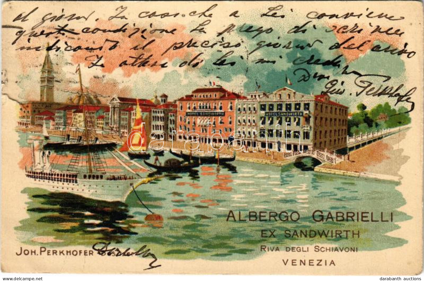 T4 1925 Venezia, Venice; Albergo Gabrielli Ex Sandwirth Riva Degli Schiavoni / The Hotel Albergo Gabrielli, Formerly Kno - Non Classés