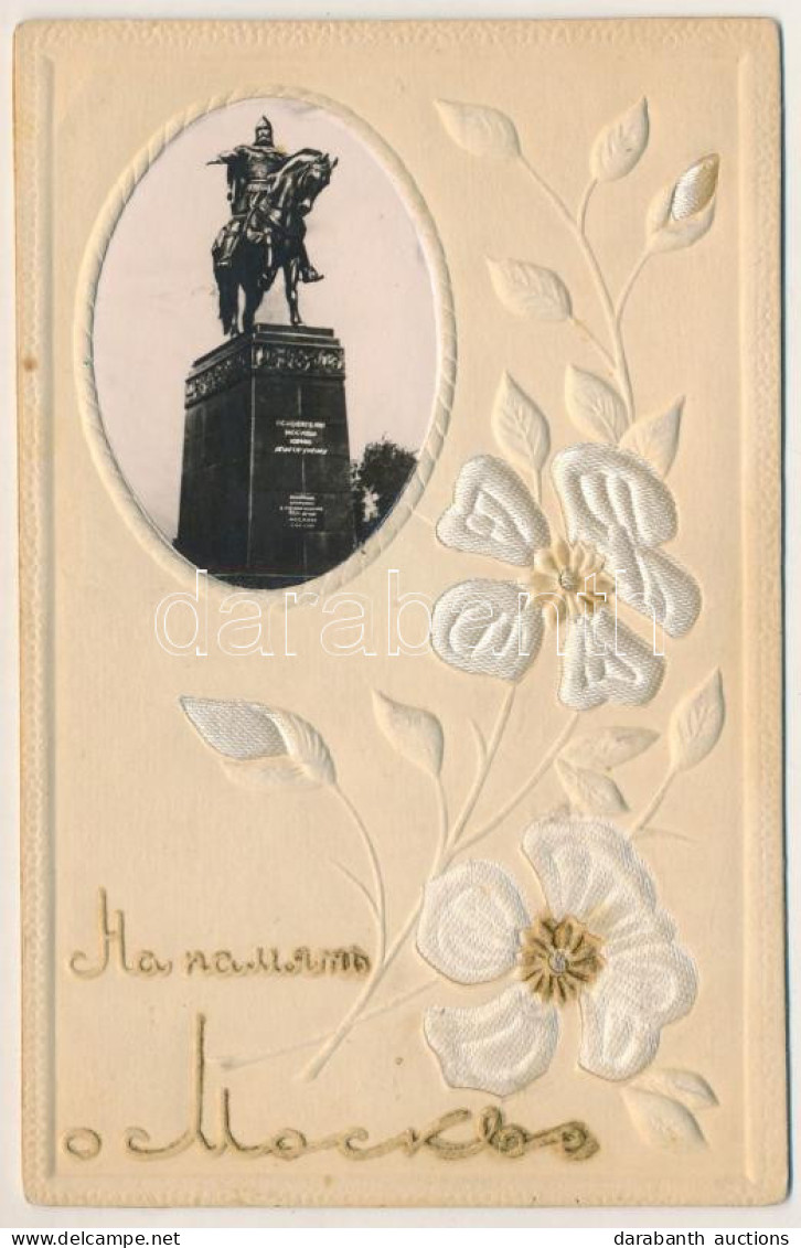 * T2/T3 Moscow, Moskau, Moscou; Monument Of Iuriy Dolgorukiy. Emb. Silk Flowers Greeting Card (glue Mark) - Non Classés