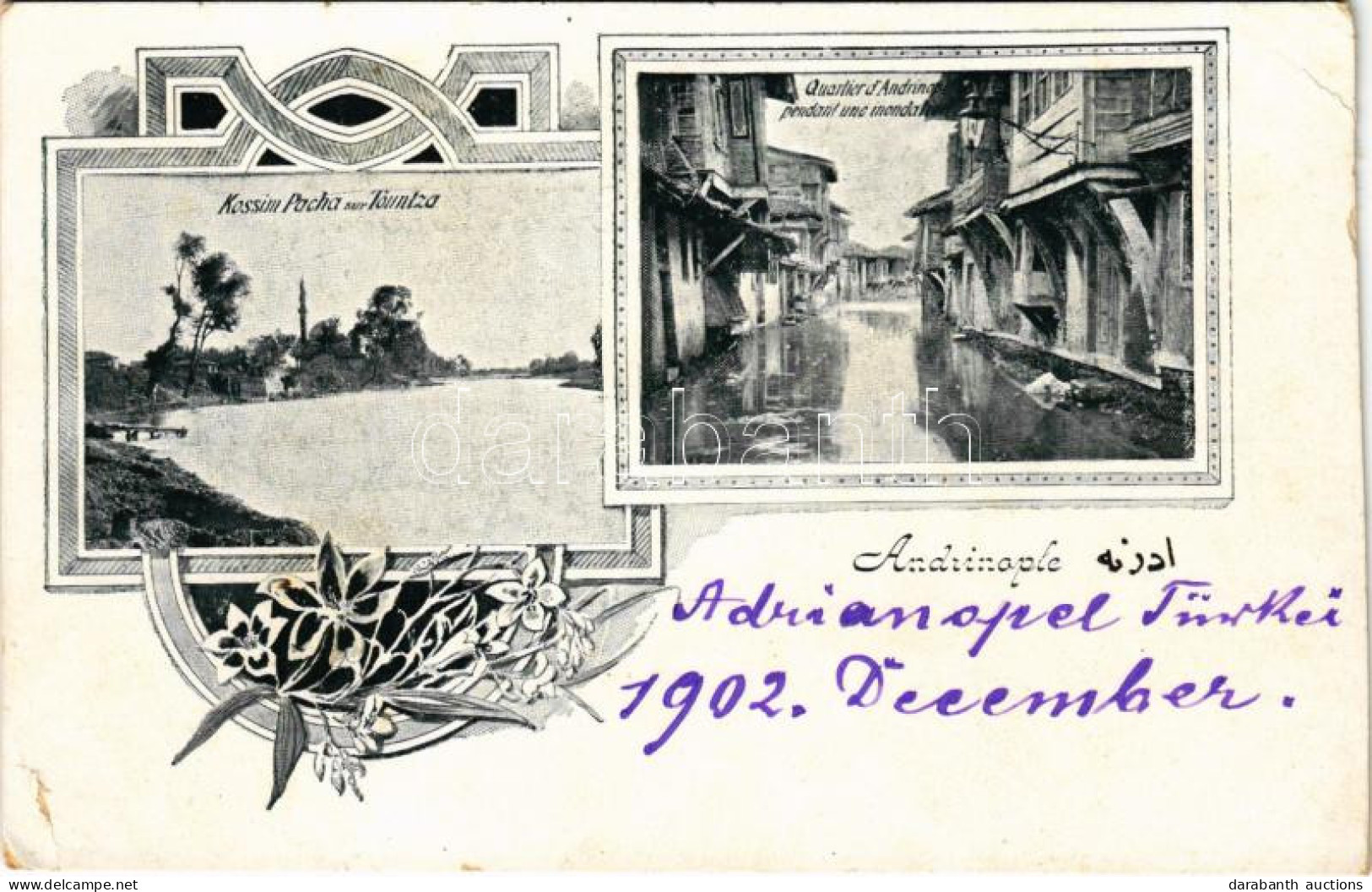 * T4 1902 Edirne, Adrianople; Art Nouveau, Floral (cut) - Non Classés